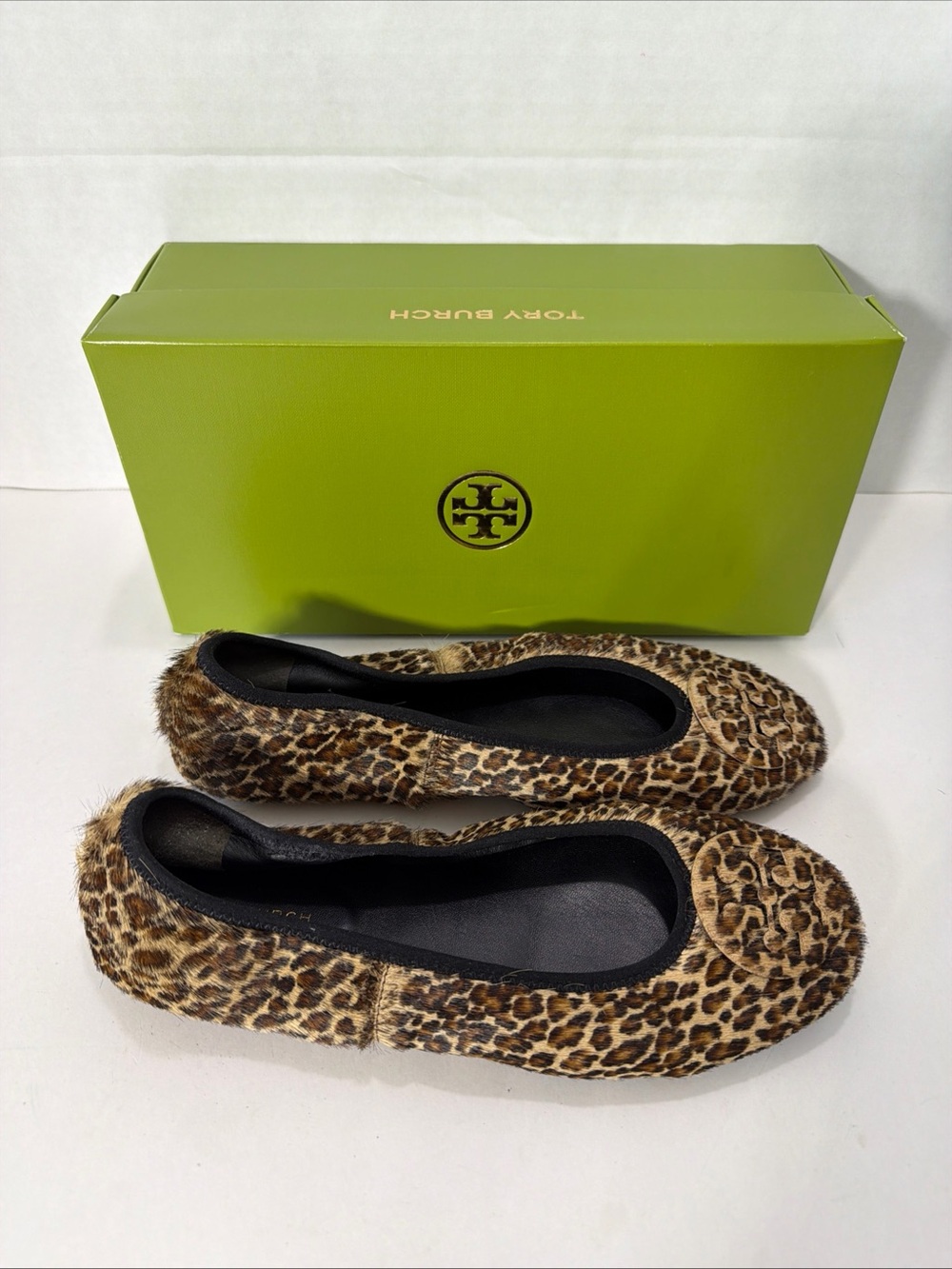 Tory Burch REVA TRAVEL BALLET FLATS Shoes PRINTED HAIR LEOPARD US 6 VGC
